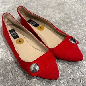 Red Women's Flats with Silver Accents